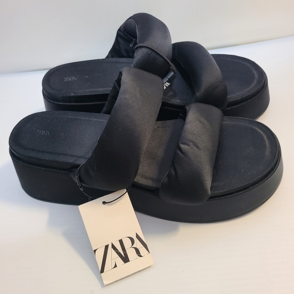 ZARA PADDED STRAP FLATFORM SANDALS  BLACK SIZE 8 | 1344/110 - Picture 9 of 14